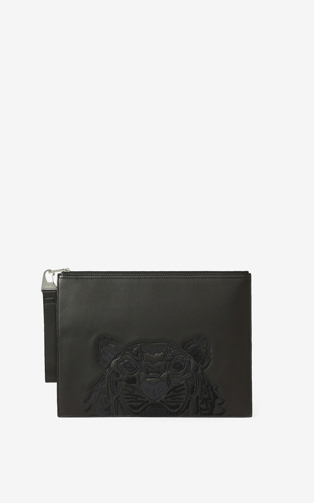 Kenzo Kampus 虎 large grained レザー クラッチバッグ レディース 黒 - WQCPDG741